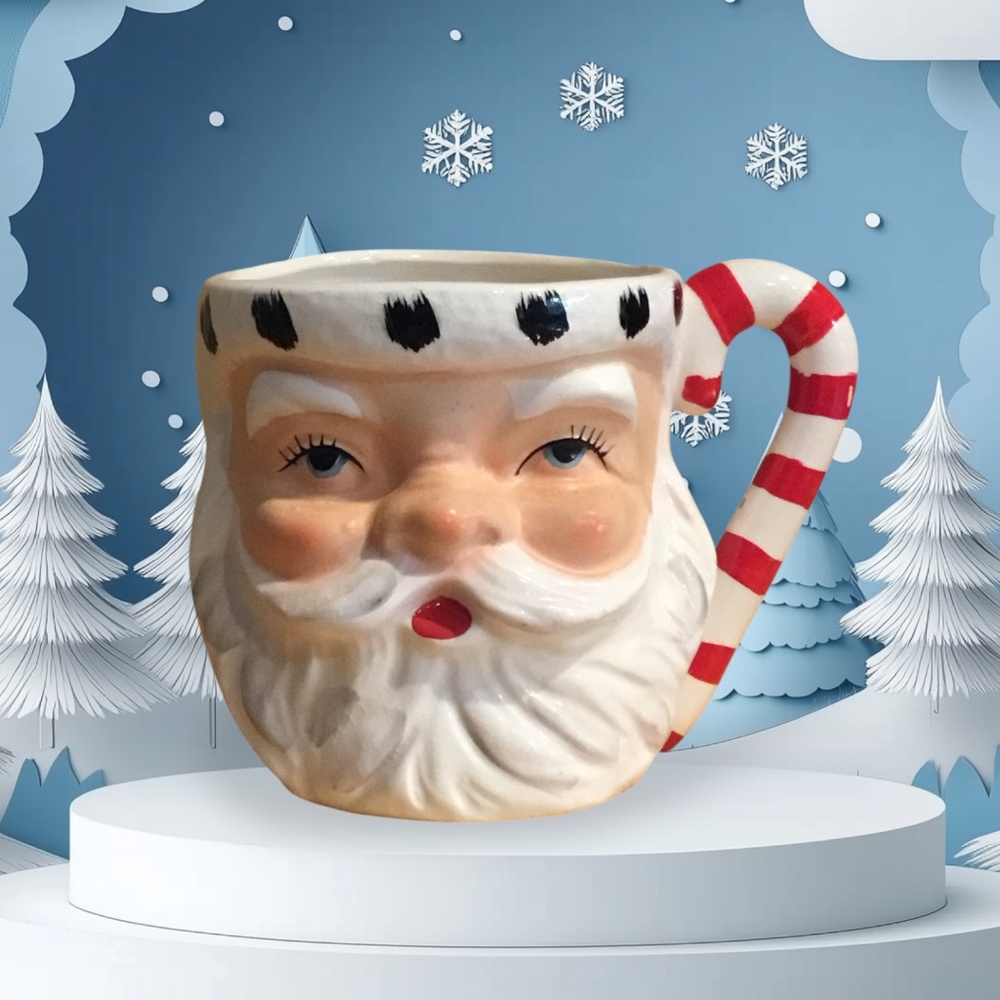 Vintage Christmas Lefton Ceramic Santa & Mrs Clause Double Sided Mug Japan #868